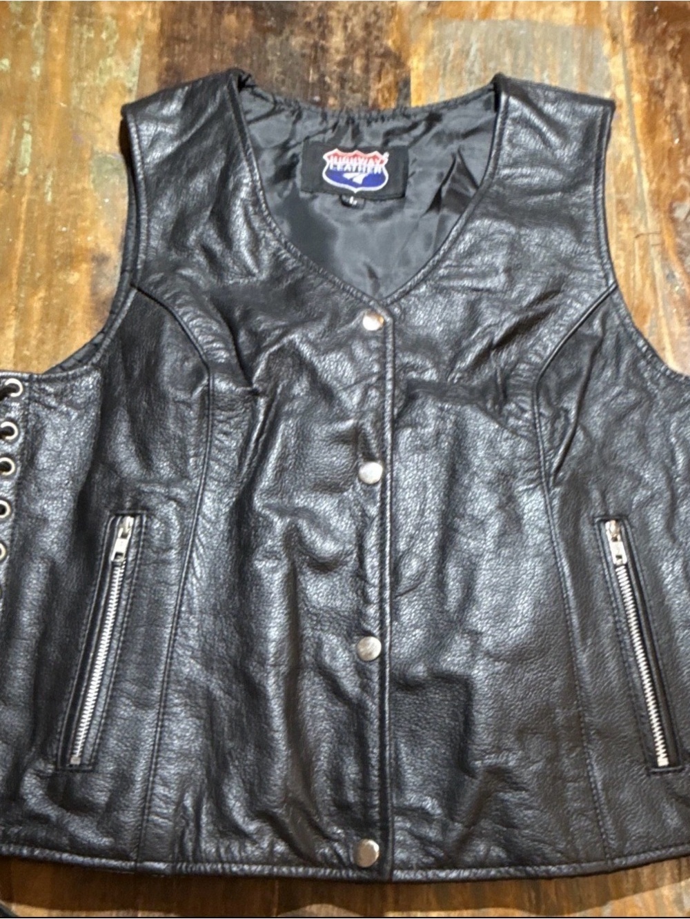 Highway Jeans Black Leather Snap-Front Vest